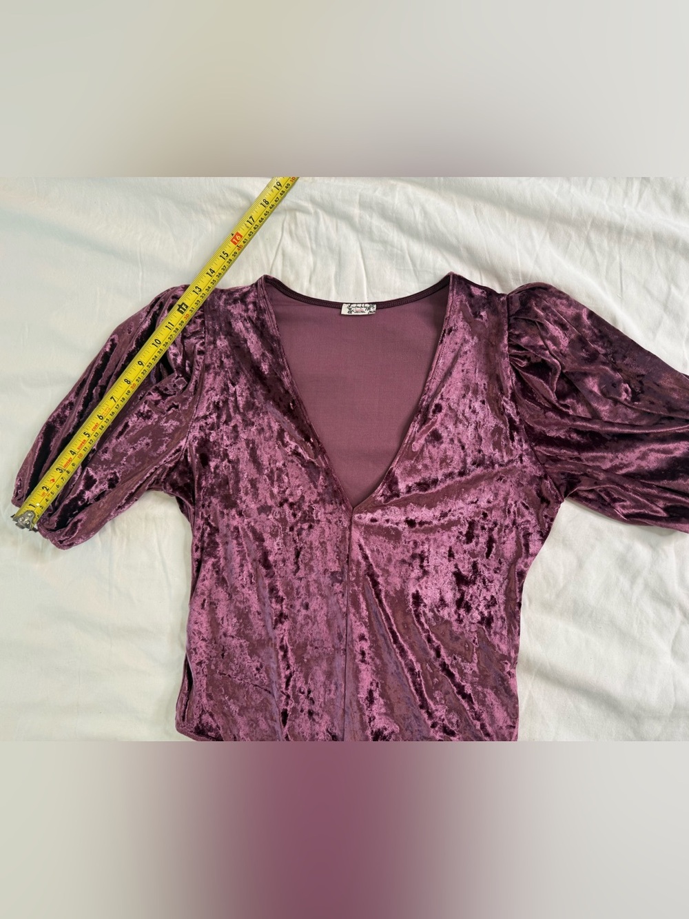 Free People Mauve Velvet Puff Sleeve Bodysuit Boho Glam Festival Party Medium - Picture 9 of 10